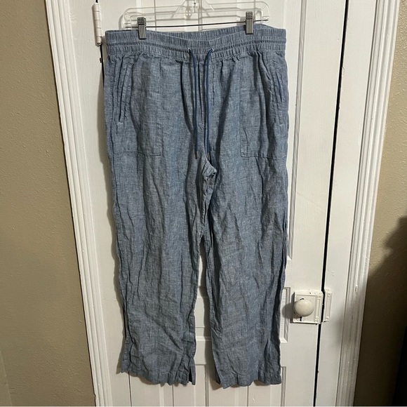 Athleta Retreat Linen Pants Straight Wide Leg Blue Size 16 L2 - Picture 2 of 9